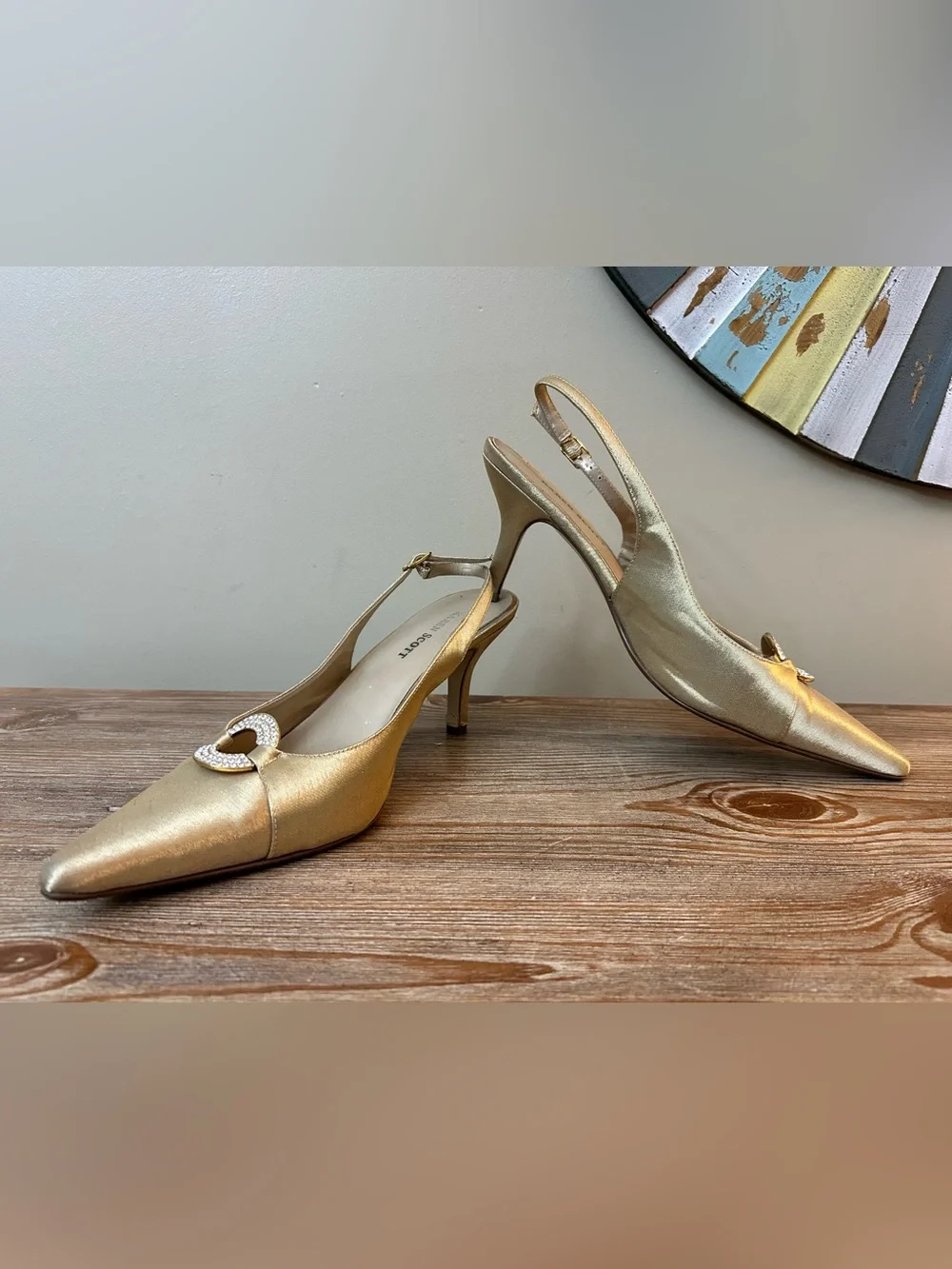 Karen Scott Whitney Gold Satin Slingback Kitten Heels